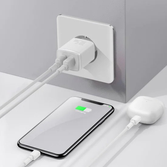 Букса за зарядно 2xUSB 10.5W - Baseus (CCXJ010202) - Бяла