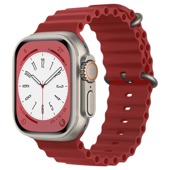 Каишка за Apple Watch 1/2/3/3/4/4/5/5/5/6/6/7/8/7/8/9/10/SE/SE/SE 2/Ultra/Ultra 2 ( 42/44/45/46/49 мм) - Каишка за часовник (W038) - Червено вино