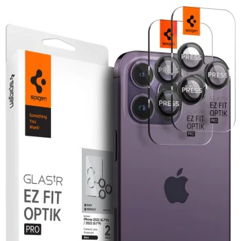 Протектор за камера за iPhone 14 Pro / iPhone 14 Pro Max (комплект 2) - Spigen Glas.tR Optik EZ Fit Pro - Черен