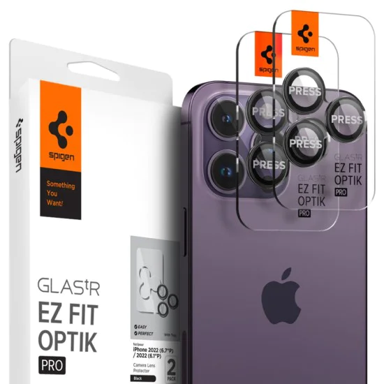 Протектор за камера за iPhone 14 Pro / iPhone 14 Pro Max (комплект 2) - Spigen Glas.tR Optik EZ Fit Pro - Черен