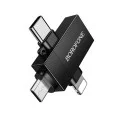 Адаптер 3 в 1 Borofone (BV26D) - USB 2.0 (F) към Lightning / Type-C / Micro-USB (M), зареждане и трансфер на данни, 1.5A - Черен