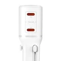 Адаптер за пътуване 3mk Travel Adapter incharge® Globe - US/EU/AUS/UK контакти, 2x Type-C, 45W GaN PD, QC4+ PPS SCP - Бял