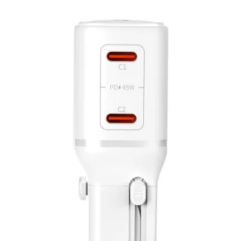 Адаптер за пътуване 3mk Travel Adapter incharge® Globe - US/EU/AUS/UK контакти, 2x Type-C, 45W GaN PD, QC4+ PPS SCP - Бял