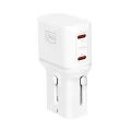 Адаптер за пътуване 3mk Travel Adapter incharge® Globe - US/EU/AUS/UK контакти, 2x Type-C, 45W GaN PD, QC4+ PPS SCP - Бял