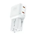Адаптер за пътуване 3mk Travel Adapter incharge® Globe - US/EU/AUS/UK контакти, 2x Type-C, 45W GaN PD, QC4+ PPS SCP - Бял