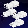 Адаптер за пътуване 3mk Travel Adapter incharge® Globe - US/EU/AUS/UK контакти, 2x Type-C, 45W GaN PD, QC4+ PPS SCP - Бял