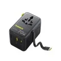 Адаптер за пътуване Baseus EnerCore CG11 (E0307E00) - с прибиращ се Type-C кабел, GaN6, 2x AC, 2x USB, USB-C, 70W - Черен