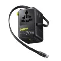 Адаптер за пътуване Baseus EnerCore CG11 (E0307E00) - с прибиращ се Type-C кабел, GaN6, 2x AC, 2x USB, USB-C, 70W - Черен