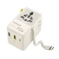 Адаптер за пътуване Baseus EnerCore CG11 (E0307E01) - с прибиращ се кабел, 2AC+2U+2C, 70W бързо зареждане, GaN, универсален - Бял