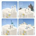 Адаптер за пътуване Baseus EnerCore CG11 (E0307E01) - с прибиращ се кабел, 2AC+2U+2C, 70W бързо зареждане, GaN, универсален - Бял