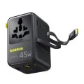 Адаптер за пътуване Baseus PicoGo AG11 (E0307F00) - с прибиращ се Type-C кабел, 2x AC, 2x USB, USB-C, 45W, универсален - Черен