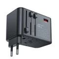 Адаптер за пътуване Z1 – Acefast, 3x Type-C, 2x USB, GaN, EU/UK/AUS/US, PD75W, многофункционално бързо зарядно устройство – черно