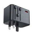 Адаптер за пътуване Z1 – Acefast, 3x Type-C, 2x USB, GaN, EU/UK/AUS/US, PD75W, многофункционално бързо зарядно устройство – черно