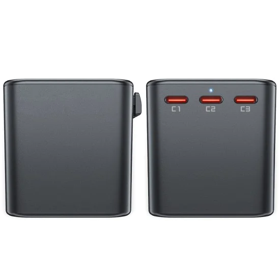 Адаптер за пътуване Z1 – Acefast, 3x Type-C, 2x USB, GaN, EU/UK/AUS/US, PD75W, многофункционално бързо зарядно устройство – черно