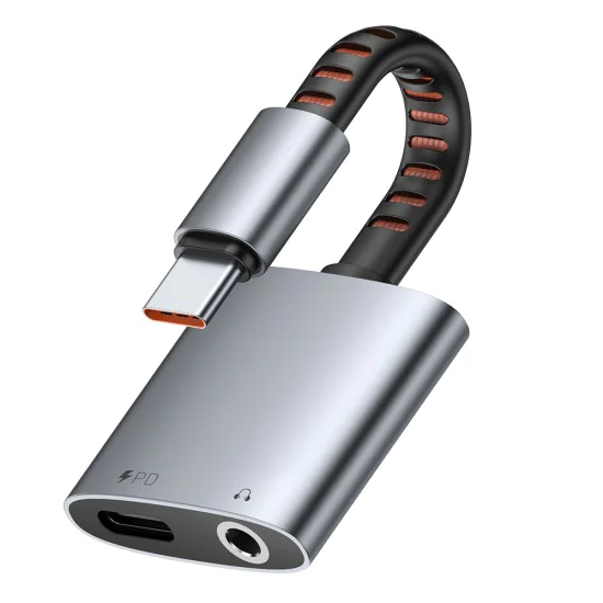 Аудио адаптер Mcdodo (CA-3120) - USB-C към USB-C и DC 3.5mm, PD60W, Premium Sound Quality, Алуминиева сплав/Найлон, 0.1м - Сив