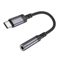 Аудио адаптер кабел Borofone (BV24) - Type-C (M) към 3.5mm жак (F), DAC чип, Plug&Play, 15cm - Сив