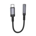 Аудио адаптер кабел Borofone (BV24) - Type-C (M) към 3.5mm жак (F), DAC чип, Plug&Play, 15cm - Сив
