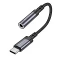 Аудио адаптер кабел Borofone (BV24) - Type-C (M) към 3.5mm жак (F), DAC чип, Plug&Play, 15cm - Сив