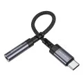 Аудио адаптер кабел Borofone (BV24) - Type-C (M) към 3.5mm жак (F), DAC чип, Plug&Play, 15cm - Сив