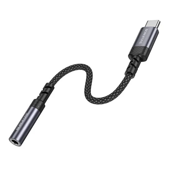 Аудио адаптер кабел Borofone (BV24) - Type-C (M) към 3.5mm жак (F), DAC чип, Plug&Play, 15cm - Сив