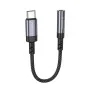 Аудио адаптер кабел Borofone (BV24) - Type-C (M) към 3.5mm жак (F), DAC чип, Plug&Play, 15cm - Сив