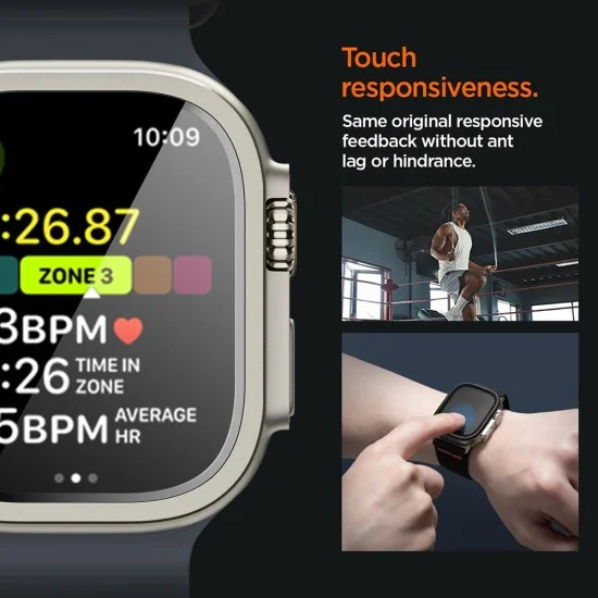 Безел от неръждаема стомана с протектор за дисплей за Apple Watch Ultra 4 / 3 / 2 / 1 (49mm) Bezel Tune with Glass (ACS11595) - Spigen - Сребрист