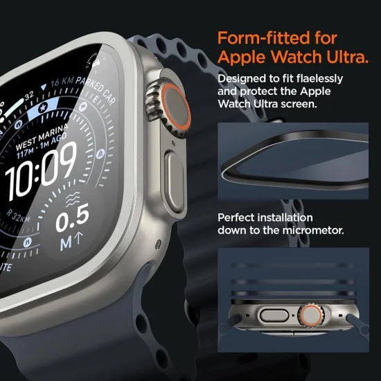 Безел от неръждаема стомана с протектор за дисплей за Apple Watch Ultra 4 / 3 / 2 / 1 (49mm) Bezel Tune with Glass (ACS11595) - Spigen - Сребрист