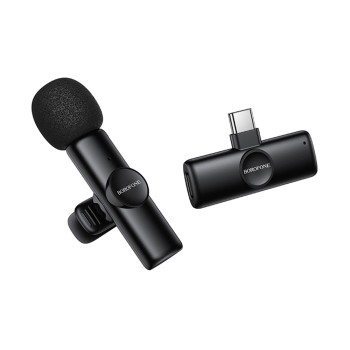 Безжичен брошка микрофон Borofone Winner (BFK16) - USB-C, ненасочен, шумопотискане, Plug&Play - Черен
