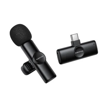 Безжичен брошка микрофон Borofone Winner (BFK16) - USB-C, ненасочен, шумопотискане, Plug&Play - Черен
