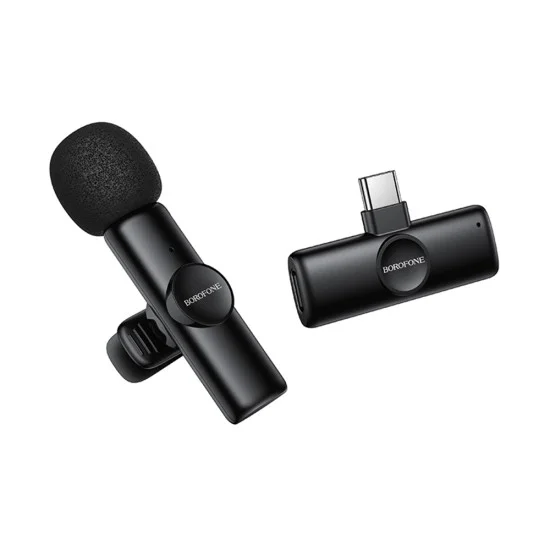 Безжичен брошка микрофон Borofone Winner (BFK16) - USB-C, ненасочен, шумопотискане, Plug&Play - Черен