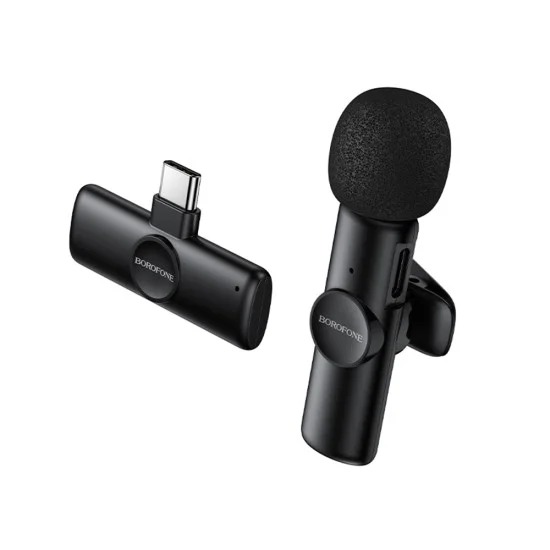 Безжичен брошка микрофон Borofone Winner (BFK16) - USB-C, ненасочен, шумопотискане, Plug&Play - Черен