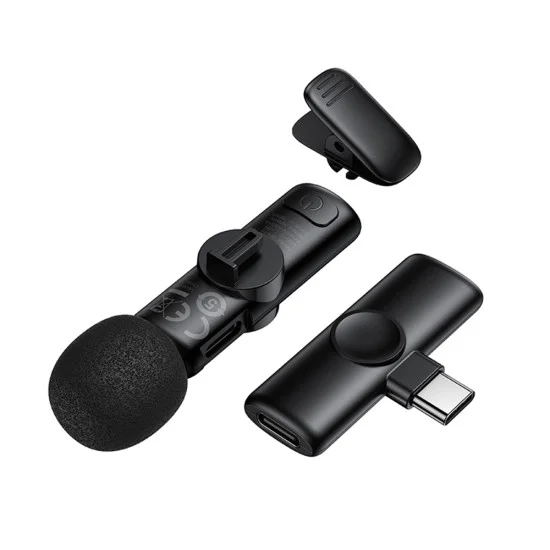 Безжичен брошка микрофон Borofone Winner (BFK16) - USB-C, ненасочен, шумопотискане, Plug&Play - Черен
