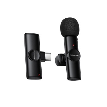 Безжичен брошка микрофон Borofone Winner (BFK16) - USB-C, ненасочен, шумопотискане, Plug&Play - Черен