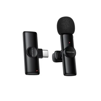 Безжичен брошка микрофон Borofone Winner (BFK16) - USB-C, ненасочен, шумопотискане, Plug&Play - Черен