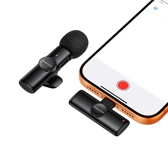 Безжичен брошка микрофон Borofone Winner (BFK16) - USB-C, ненасочен, шумопотискане, Plug&Play - Черен