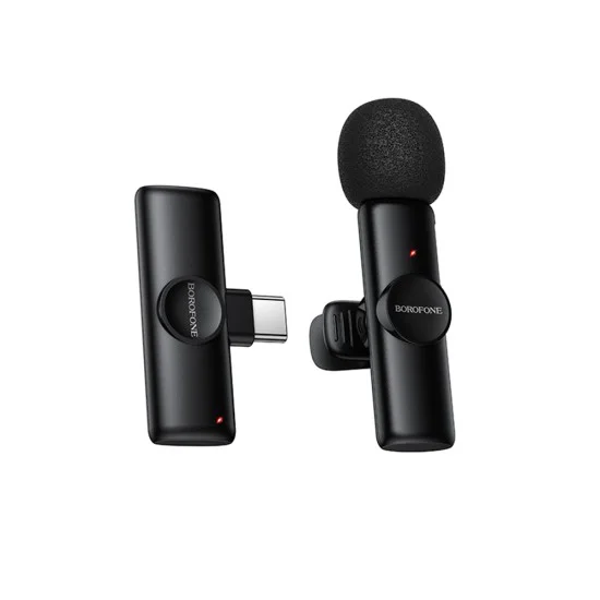 Безжичен брошка микрофон Borofone Winner (BFK16) - USB-C, ненасочен, шумопотискане, Plug&Play - Черен