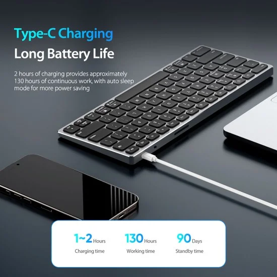 Безжична клавиатура Dux Ducis Keyboard LK Series - Mini, Bluetooth 5.0, универсална, USB-C, 180mAh, английска подредба - Черен