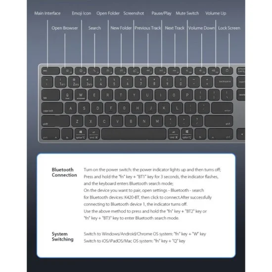 Безжична клавиатура Dux Ducis Keyboard LK Series - Standard, Bluetooth 5.0, универсална, USB-C, 180mAh, английска подредба - Черен