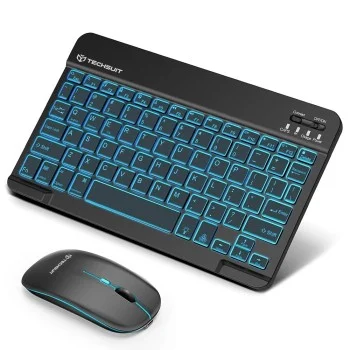 Безжична клавиатура и мишка Techsuit AirCombo (WKM1) - за гейминг, Bluetooth, 7 цвята, 1600 DPI, Type-C - Черни