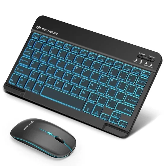 Безжична клавиатура и мишка Techsuit AirCombo (WKM1) - за гейминг, Bluetooth, 7 цвята, 1600 DPI, Type-C - Черни