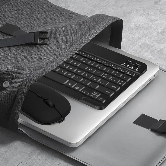 Безжична клавиатура и мишка Techsuit AirCombo (WKM1) - за гейминг, Bluetooth, 7 цвята, 1600 DPI, Type-C - Черни