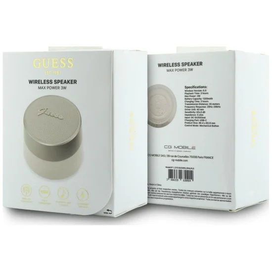 Безжична колонка Guess Speaker Script Metal Logo (GUWSL3PALPLD) - TWS, USB-C, Bluetooth V5.4, 1200mAh, 5W - Златист