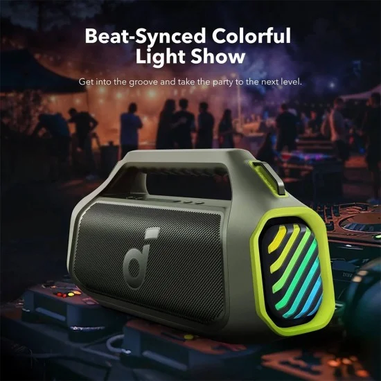 Безжична колонка Wireless Speaker SoundCore Boom 2 Plus (A3134062) - Bluetooth 5.3, 140W, BassUp 2.0, IPX7, RGB Светлини - Anker - Зелен