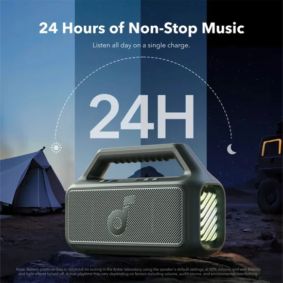 Безжична колонка Wireless Speaker Soundcore Boom 2 (A3138062) - Bluetooth 6.0, RGB Светлини, IPX7, 80W, BassUp 2.0 - Anker - Зелен
