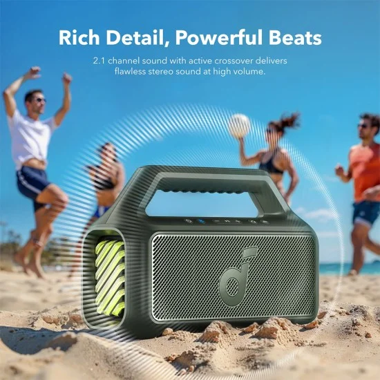 Безжична колонка Wireless Speaker Soundcore Boom 2 (A3138062) - Bluetooth 6.0, RGB Светлини, IPX7, 80W, BassUp 2.0 - Anker - Зелен
