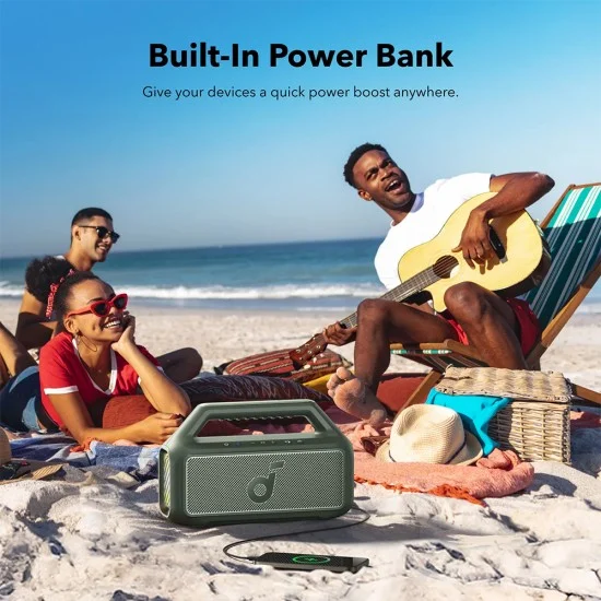 Безжична колонка Wireless Speaker Soundcore Boom 2 (A3138062) - Bluetooth 6.0, RGB Светлини, IPX7, 80W, BassUp 2.0 - Anker - Зелен