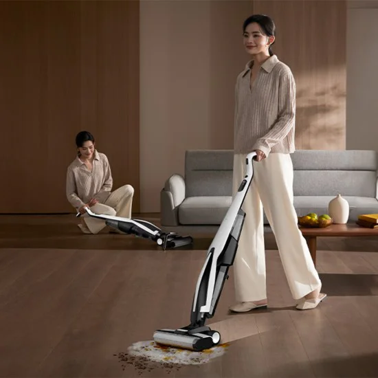 Безжична прахосмукачка Deerma Cordless Vacuum Cleaner (VX100) - за сухо и мокро почистване, 18000Pa, 0.6L - Бяла