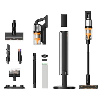 Безжична прахосмукачка Deerma VCES141 (Z50 Combo) - 27000Pa, 600W, 2500mAh, станция за автоматично изпразване, зелена светлина - Черен