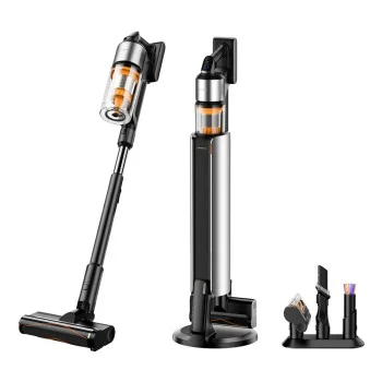 Безжична прахосмукачка Deerma VCES141 (Z50 Combo) - 27000Pa, 600W, 2500mAh, станция за автоматично изпразване, зелена светлина - Черен