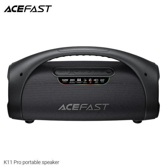 Безжична тонколона Acefast (K11 Pro) - FM, AUX, USB, TWS, Bluetooth 6.0, EQ звук, RGB осветление, 102W, 3000mAh, IPX5 - Черна